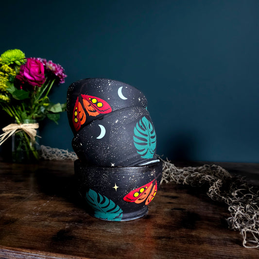 Night Garden Bowl – Hand-Painted Celestial Moth & Monstera Ceramic Stoneware
