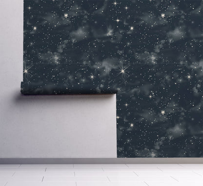 Starry night wallpaper on wall