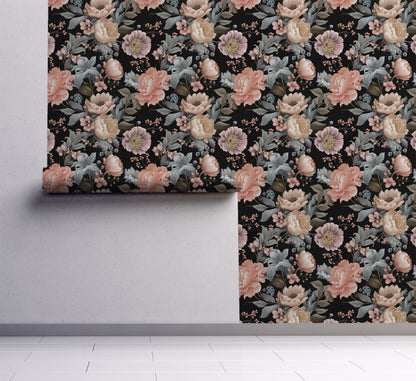 Floral wallpaper on wall 