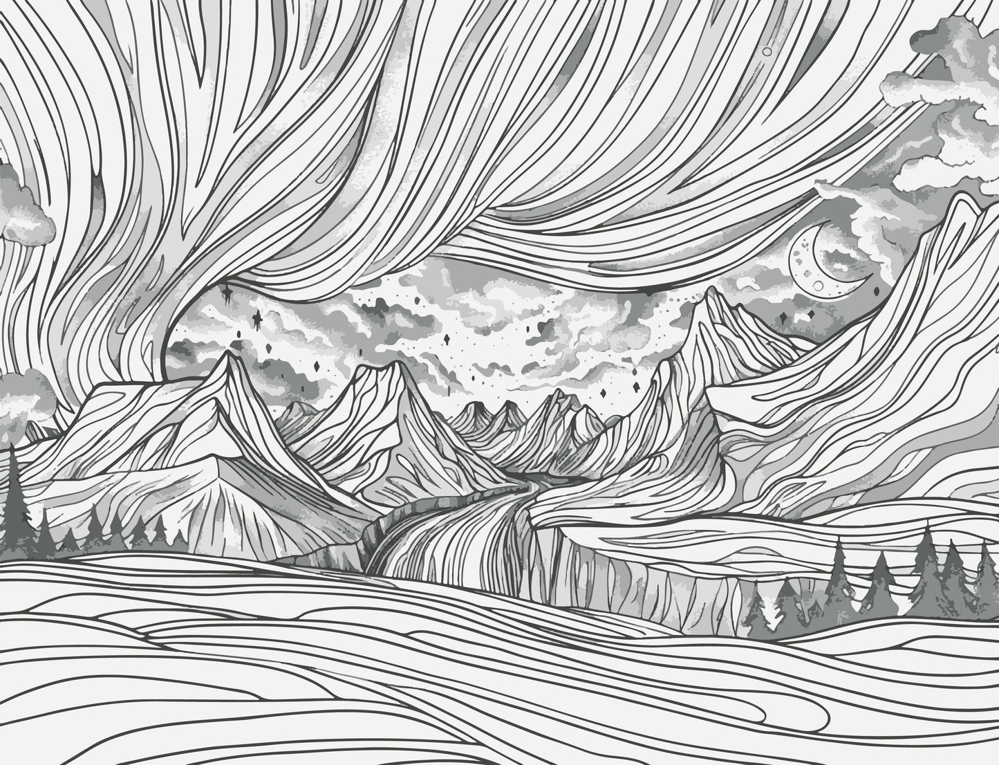 Printable Mountains Colouring Page